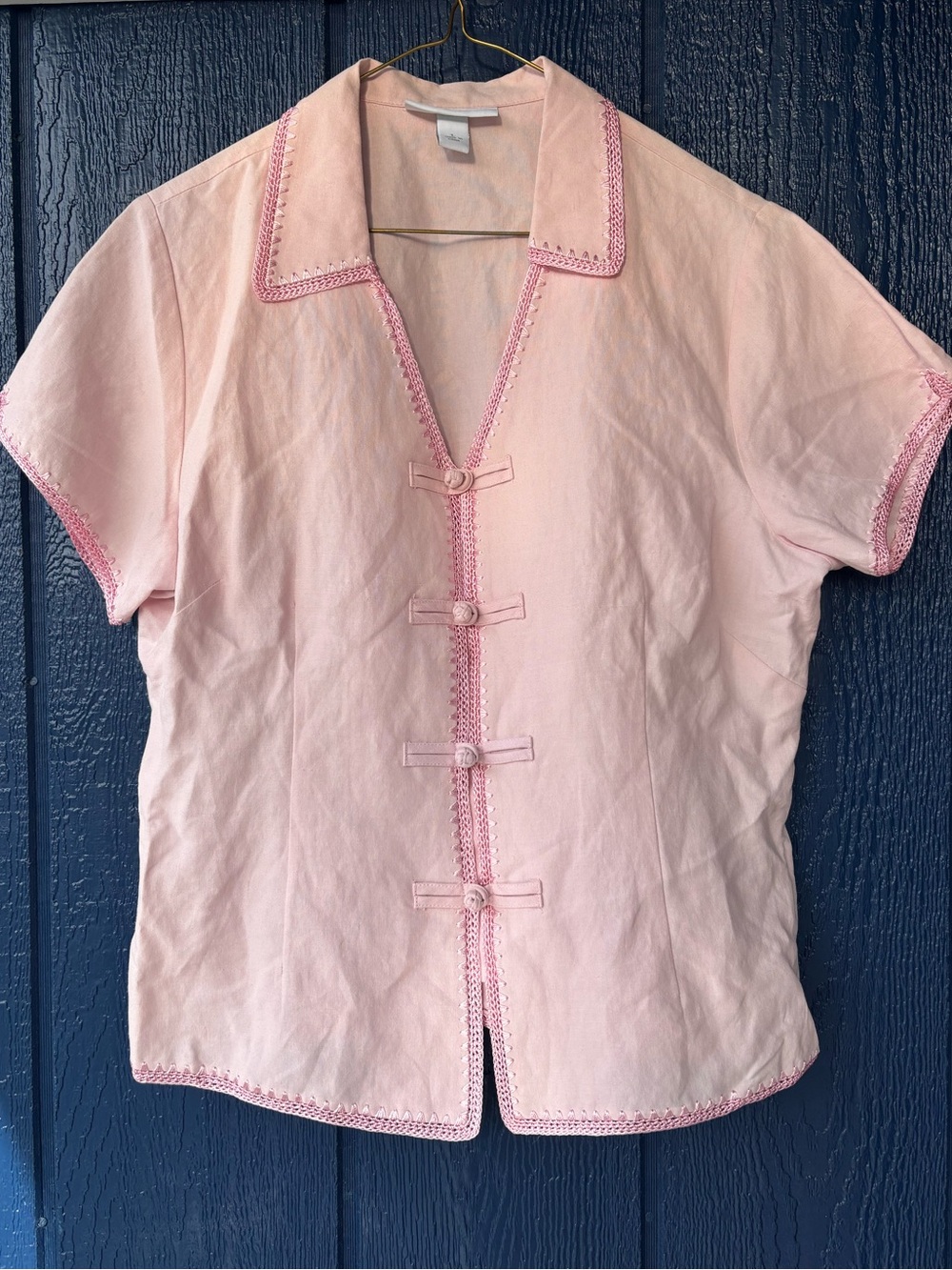 Pastel Pink Embroider Cheongsam Blouse Silk Linen Romantic Cottagecore Coquette